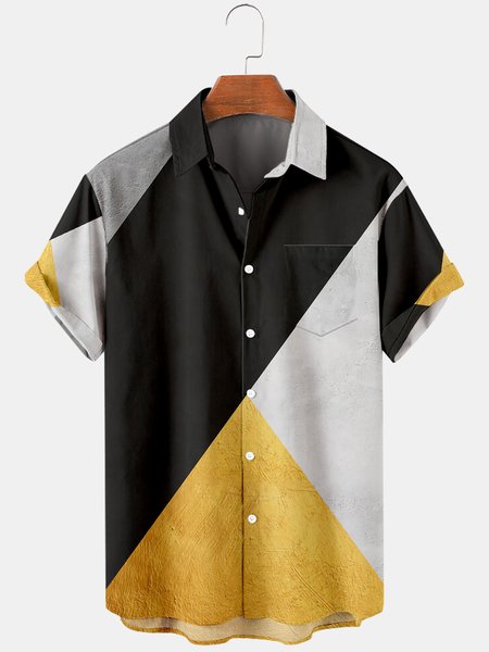 Mens Color Block Print Turndown Collar Chest Pocket Short Sleeve Casual Shirts, Black, Men's basic shirt
Mens Color Block Print Turndown Collar Chest Pocket Short Sleeve Casual Shirts, Black, Men's basic shirt