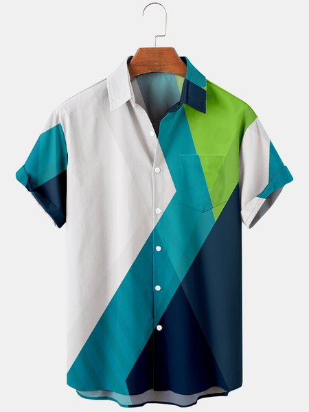 Mens Color Block Print Turndown Collar Chest Pocket Short Sleeve Casual Shirts, Blue, Men's Floral shirt
Mens Color Block Print Turndown Collar Chest Pocket Short Sleeve Casual Shirts, Blue, Men's Floral shirt