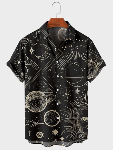 Mens Universe Print Turndown Collar Chest Pocket Short Sleeve Casual Shirts, Black, Men's Floral shirt
Mens Universe Print Turndown Collar Chest Pocket Short Sleeve Casual Shirts, Black, Men's Floral shirt