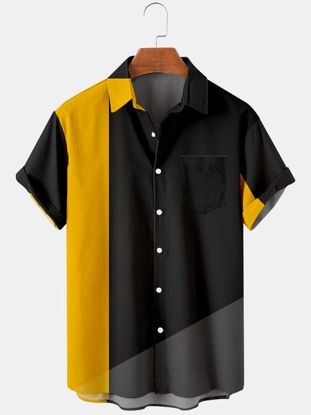 Mens Color Block Print Turndown Collar Chest Pocket Short Sleeve Casual Shirts, Black, Shirts & Blouse
Mens Color Block Print Turndown Collar Chest Pocket Short Sleeve Casual Shirts, Black, Shirts & Blouse