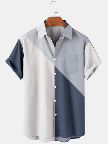 Mens Color Block Print Turndown Collar Chest Pocket Short Sleeve Casual Shirts, Gray, Men's Floral shirt
Mens Color Block Print Turndown Collar Chest Pocket Short Sleeve Casual Shirts, Gray, Men's Floral shirt