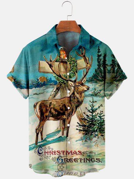 Mens Christmas Reindeer Printed Casual Breathable Short Sleeve Shirts, Blue, Men's Floral shirt
Mens Christmas Reindeer Printed Casual Breathable Short Sleeve Shirts, Blue, Men's Floral shirt