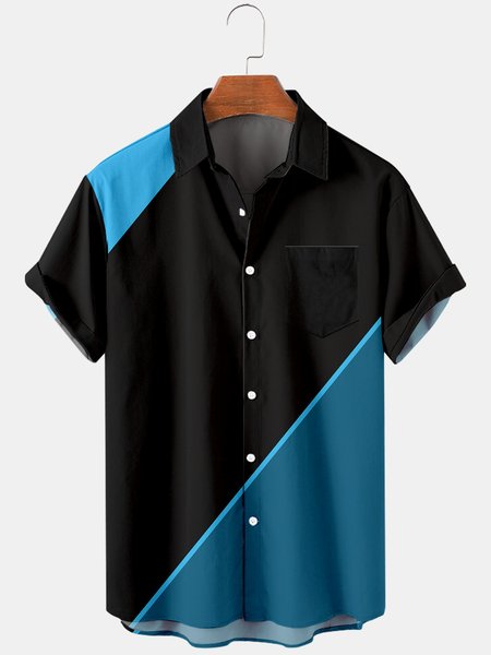Mens Color Block Print Turndown Collar Chest Pocket Short Sleeve Casual Shirts, Black, Men's basic shirt
Mens Color Block Print Turndown Collar Chest Pocket Short Sleeve Casual Shirts, Black, Men's basic shirt