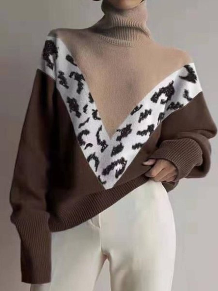 Regular Fit Leopard Casual Sweater, Multicolor, Knitwear & Sweaters