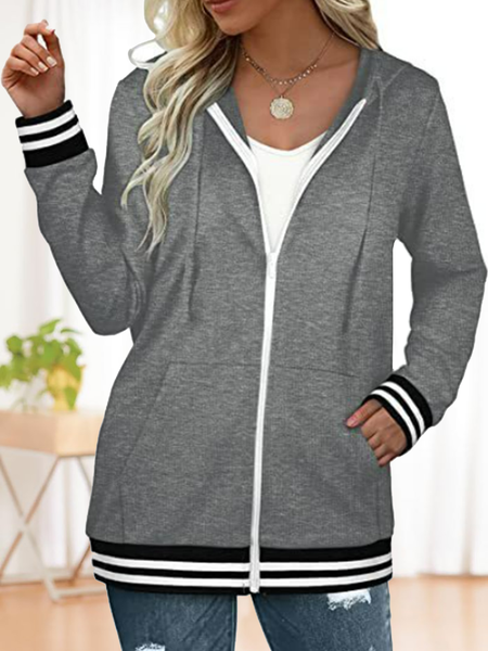 New solid Zip Hooded striped Sweatshirt Long Sleeve Jacket, Light gray, Outerwear
New solid Zip Hooded striped Sweatshirt Long Sleeve Jacket, Light gray, Outerwear