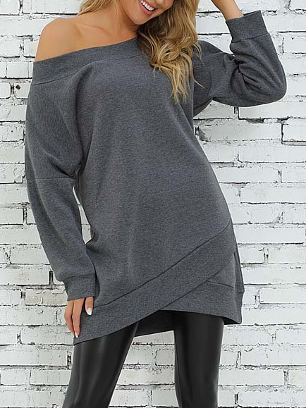 Boat Neck Loosen Plain Off Shoulder Sweatshirt Dark gray cross-hem off-shoulder long sweatshirt, Deep gray, Hoodies & Sweatshirts
Boat Neck Loosen Plain Off Shoulder Sweatshirt Dark gray cross-hem off-shoulder long sweatshirt, Deep gray, Hoodies & Sweatshirts
