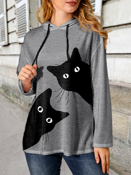 Animal Loosen Sweet Shirts & Tops Floral gray black cute cat pattern hooded top, Light gray, Hoodies & Sweatshirts
Animal Loosen Sweet Shirts & Tops Floral gray black cute cat pattern hooded top, Light gray, Hoodies & Sweatshirts