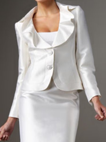 Long Sleeve Work Turtle Neck Solid Outerwear, White, Coats