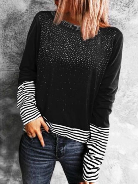 Crew Neck Casual Shirts & Tops, Black, Tops
