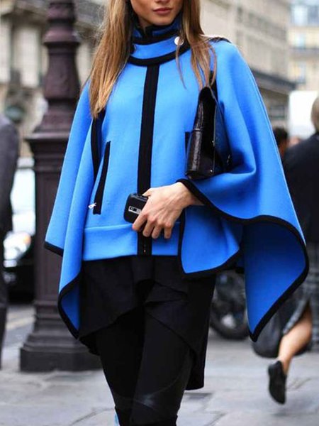 High Neck Regular Fit Vacation Coat, Blue, Coats