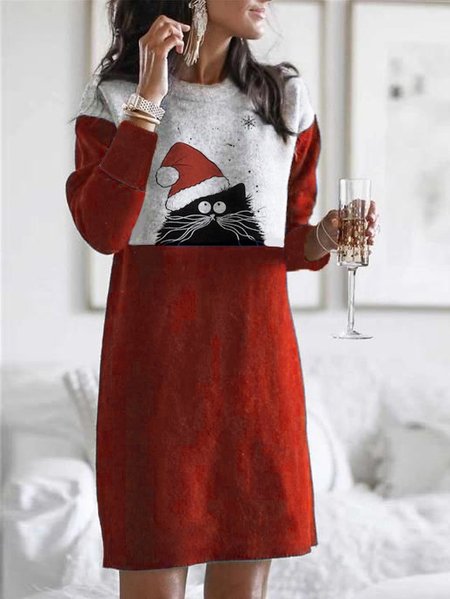 Loosen Off Shoulder Dresses, White-red, Mini Dresses