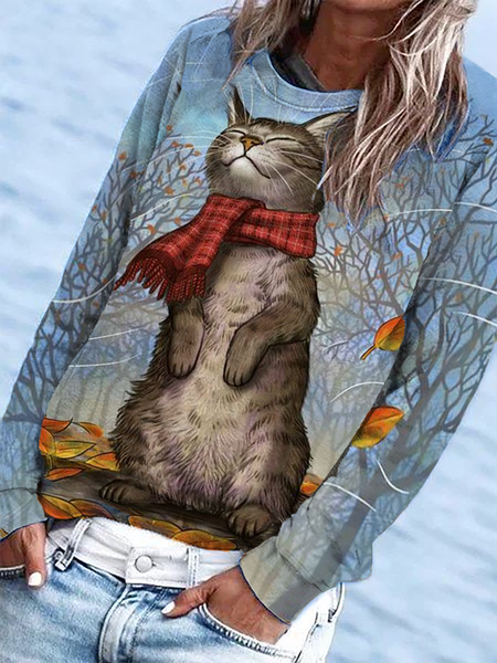 Plus size Casual Graphic Sweatshirt, Blue, Hoodies & Sweatshirts