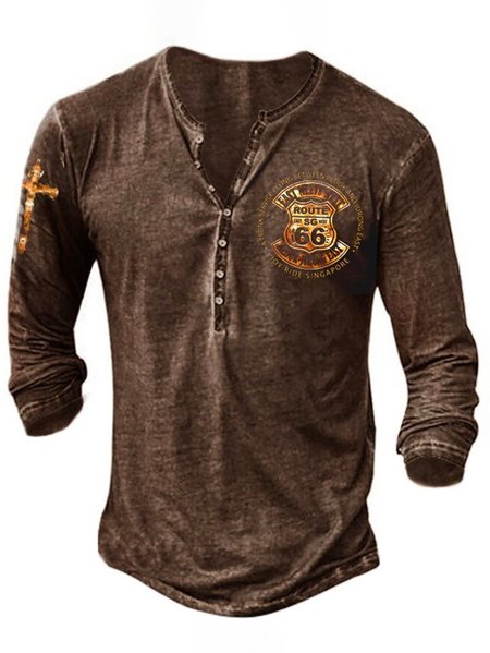 Cotton Casual Henley T-shirt, As picture, T-shirt
