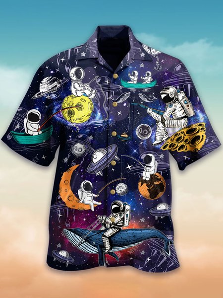 Short Sleeve Starry Sky Shirts & Tops, As picture, Men's Floral shirt