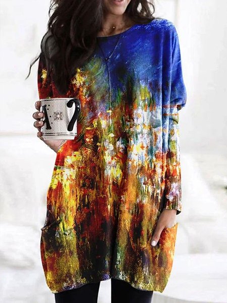 Vacation Crew Neck Loosen Dresses, As picture, Mini Dresses