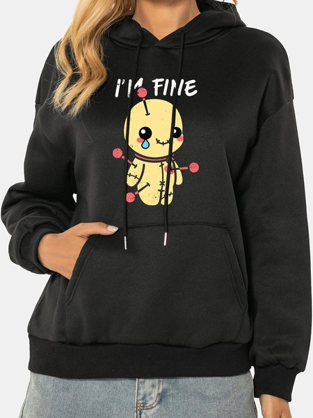 Unocis Fun Printed Long Sleeve Hoodie, Black, Hoodies