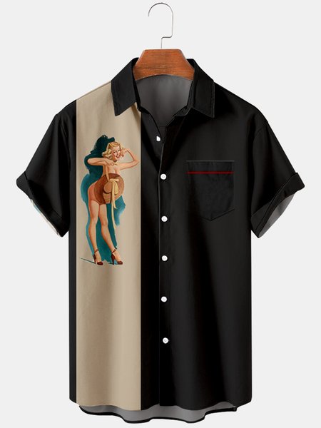 Figure Printed Casual Shirts & Tops, Black, Shirts & Blouse