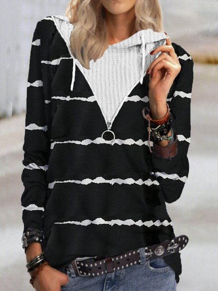 Casual Hooded Shirts & Tops, Black-white, T-Shirts