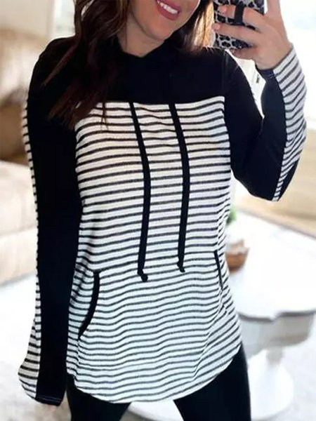 Casual Striped Loosen Hooded Shirts & Tops, Black-white, Tees & T-shirts
Casual Striped Loosen Hooded Shirts & Tops, Black-white, Tees & T-shirts