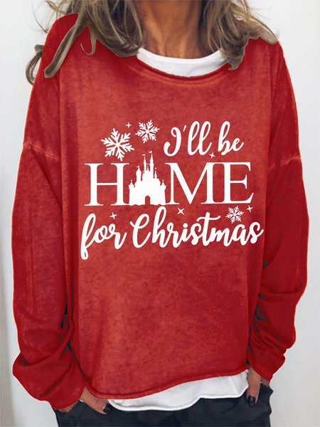 I'll Be Home For Christmas Cotton Blends Sweatshirts, Red, Hoodies&Sweatshirts