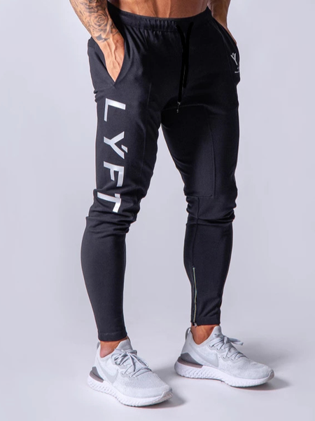 Men's Slim Printed Running Training Pants, Navyblue, Pants