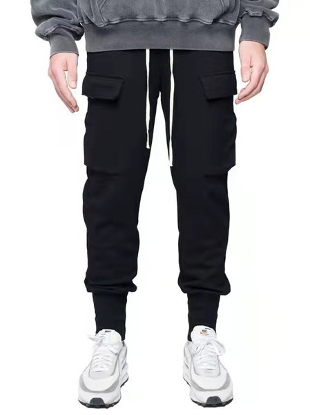 Men's Loose Big Pocket Cargo Sweatpants, Black, Pants