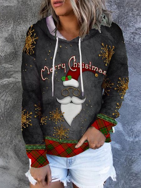 Merry Christmas Plaid Casual Sweatshirt, Red, Hoodies&Sweatshirts