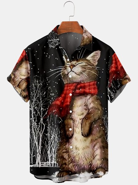 Mens Christmas Cat Printed Casual Breathable Short Sleeve Shirts, Black, Men's Floral shirt
Mens Christmas Cat Printed Casual Breathable Short Sleeve Shirts, Black, Men's Floral shirt
