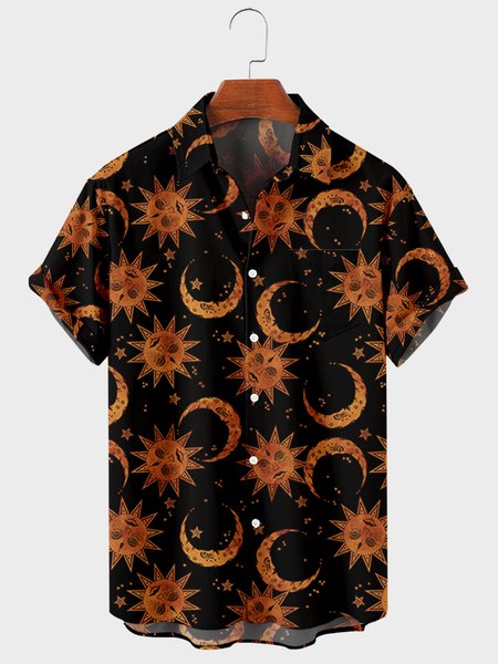 Starry Sky Shirt Collar Short Sleeve Shirts, As picture, Men's Floral shirt