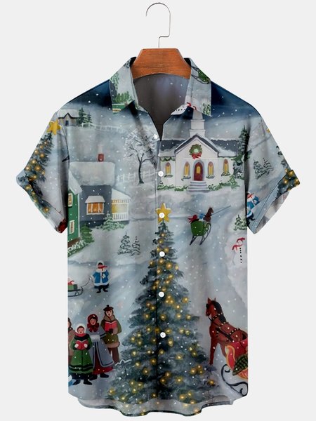 Mens Christmas Eve Printed Casual Breathable Short Sleeve Shirts, Gray, Men's Floral shirt
Mens Christmas Eve Printed Casual Breathable Short Sleeve Shirts, Gray, Men's Floral shirt