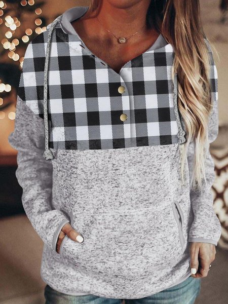 Checked/Plaid Sweatshirt, Gray, Hoodies & Sweatshirts