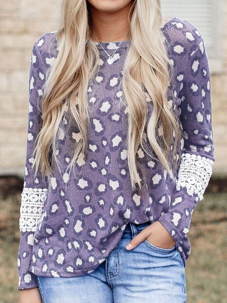 Casual Cotton Leopard Regular Fit Shirts & Tops, Purple, Tops