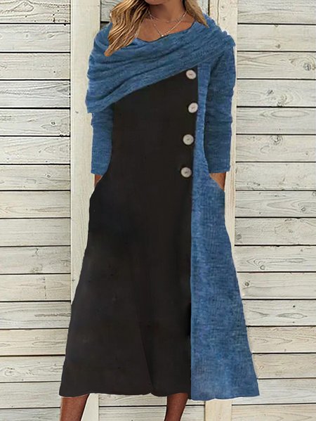 Cotton Casual Dresses, Black, Midi Dresses