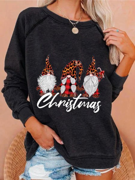 Christmas Xmas Long Sleeve Round Neck Plus Size Printed Tops Sweatshirts, Deep gray, Hoodies & Sweatshirts