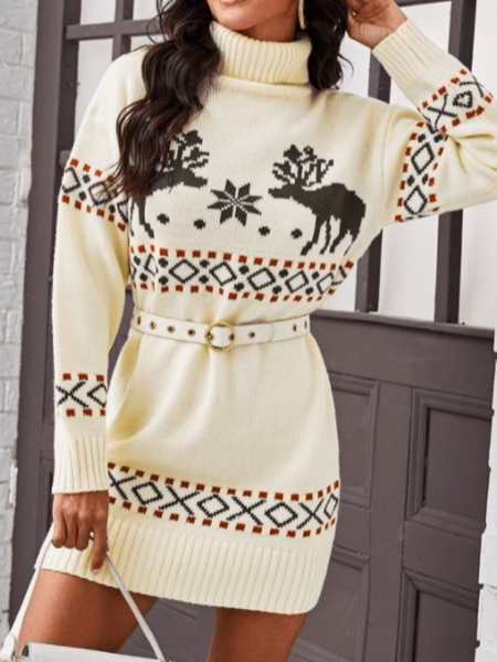 Fall High Neck Long sleeve Animal Holiday Slightly stretchy A-line Dresses, White, Mini Dresses
Fall High Neck Long sleeve Animal Holiday Slightly stretchy A-line Dresses, White, Mini Dresses