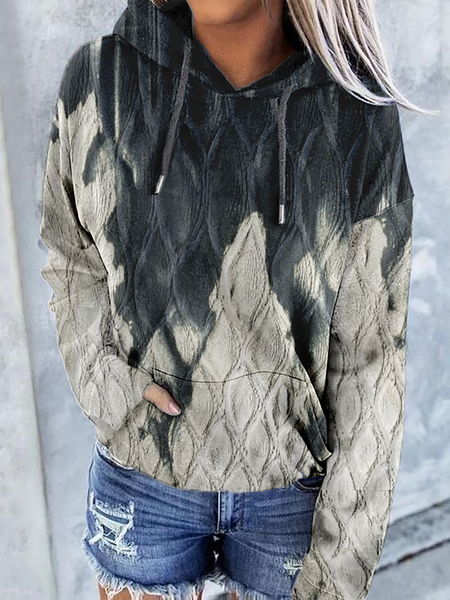 Plus size Abstract Printed Hooded Sweatshirt, Black, Hoodies & Sweatshirts