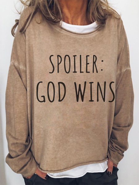 Spoiler God Wins Casual Cotton Blends Sweatshirts, Light brown, Hoodies&Sweatshirts