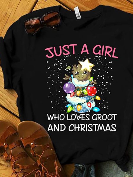 Just A Girl Who Loves Groot And Christmas Shirt, Black, T-shirts