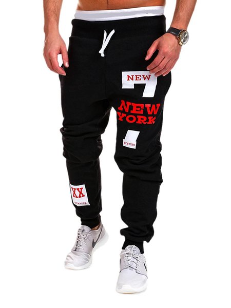 Letter Cotton Blends Pants, Black&red, Pants
