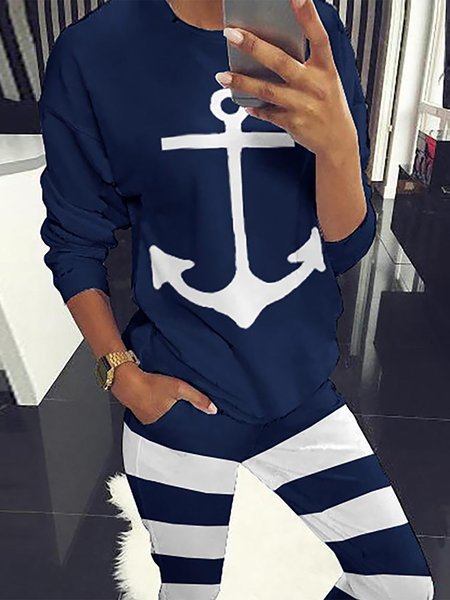 Loosen Striped Printed Navy Long Sleeves Top&Pants Suits, Navyblue, Two-piece Outfits
Loosen Striped Printed Navy Long Sleeves Top&Pants Suits, Navyblue, Two-piece Outfits
