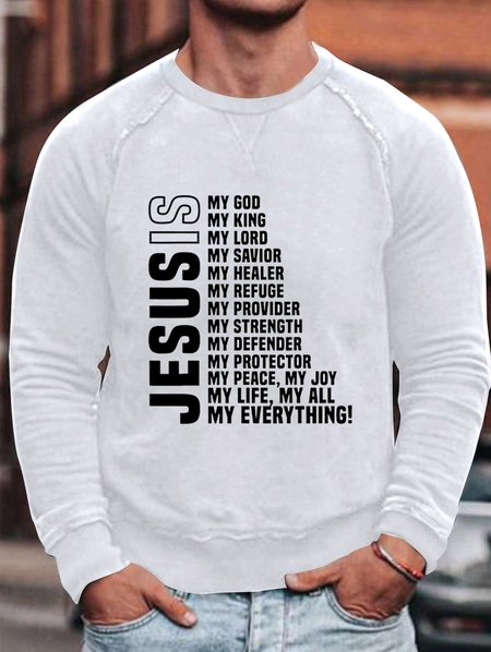 Jesusis Printed Long Sleeve Sweatshirt, White, Hoodies&Sweatshirts