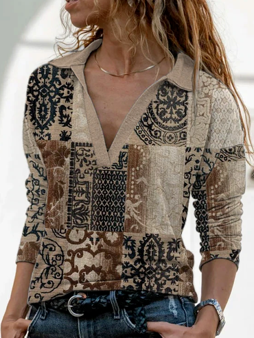 Casual Regular Fit Geometric Shirts & Tops, Multicolor, Long sleeve tops