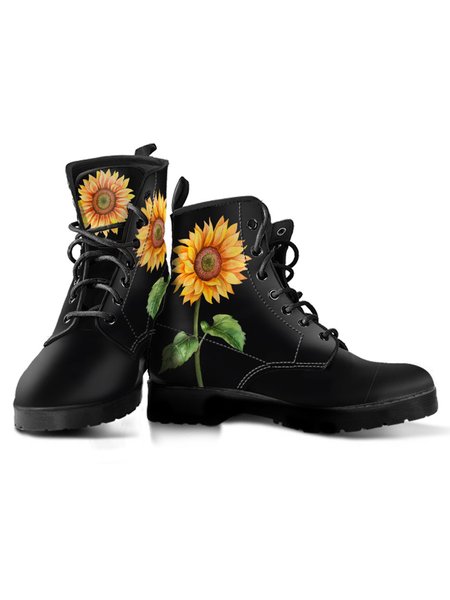 Casual Simple Sunflower Martin Combat Boots, As picture, Boots