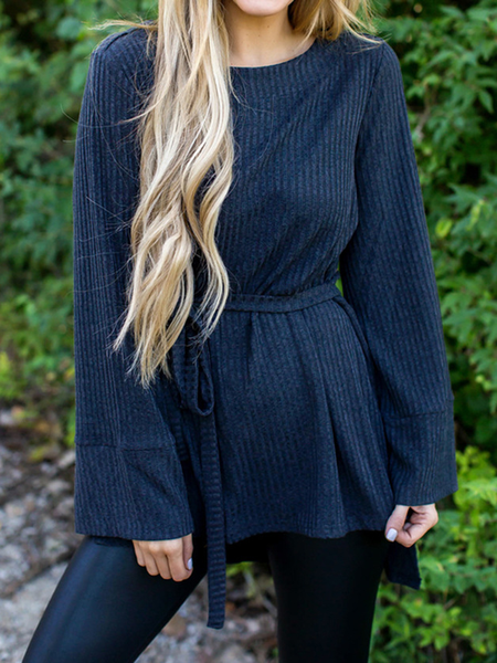 Crew Neck Casual Shirts & Tops, Navy blue, Tops
