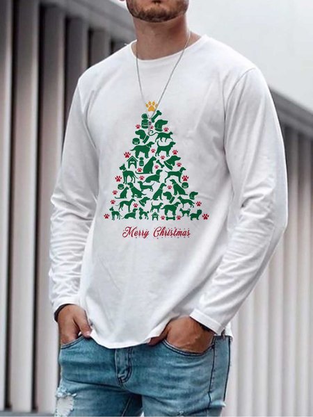 Dog Christmas Tree Graphic Long Sleeve Loose Tee, White, T-shirts
Dog Christmas Tree Graphic Long Sleeve Loose Tee, White, T-shirts