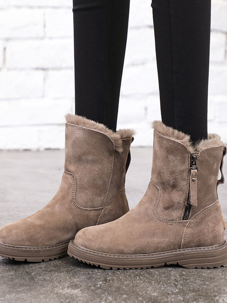 Winter Plain Snow Boots, Khaki, Boots