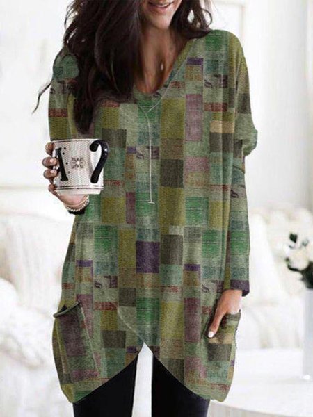 Vintage Geometrico Stampato Maniche Lunghe Scollo a V Tasche taglia grande Casuale Top, Multicolore, T-Shirts
Vintage Geometrico Stampato Maniche Lunghe Scollo a V Tasche taglia grande Casuale Top, Multicolore, T-Shirts