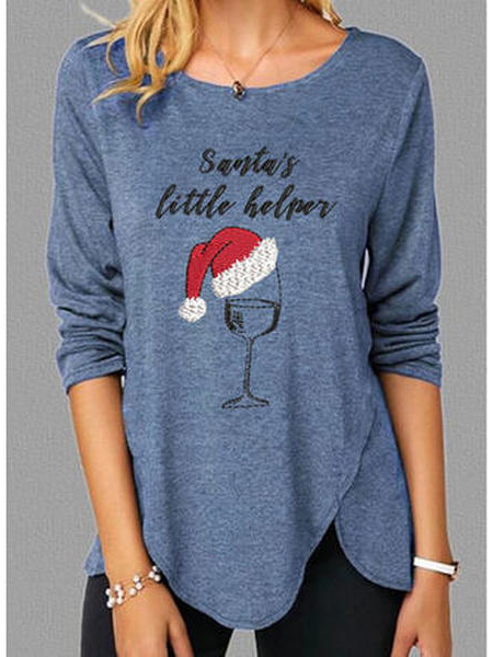 Christmas Letter Casual Crew Neck Shirts & Tops, Blue, Long sleeve tops
Christmas Letter Casual Crew Neck Shirts & Tops, Blue, Long sleeve tops