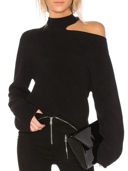 Black Elegant Statement Sweater, Pullovers
