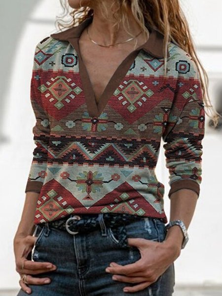 V Neck Vintage Shirts & Tops, As picture, Tops